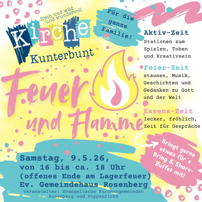 Flyer Kirche kunterbunt Feuer und Flamme